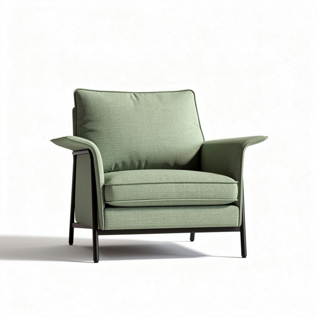 Groene stoffen fauteuil met zwart metalen frame 80 x 80 x 85cm
