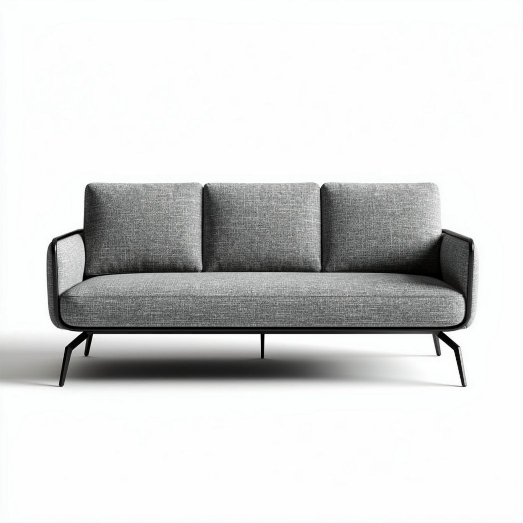 Huiselijke bank van stof in antraciet met metalen onderstel 200 x 85 x 75cm