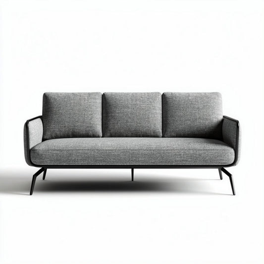 Huiselijke bank van stof in antraciet met metalen onderstel 200 x 85 x 75cm