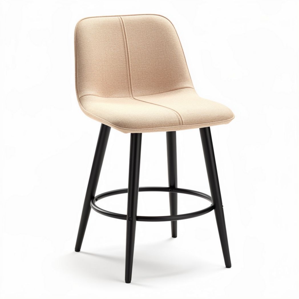 Hoge eetstoel in lichtbeige stof met zwart metalen frame 45 x 45 x 100cm