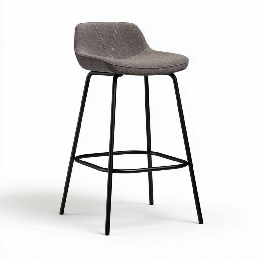 Hoge barkruk van stof met metalen onderstel in grijs 40 x 40 x 100cm