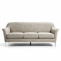 Lichte grijze bank van stof met drie kussens en metalen poten 180 x 80 x 75cm