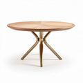 ronde eetkamertafel van hout met gouden metalen poten 120 x 120 x 75cm