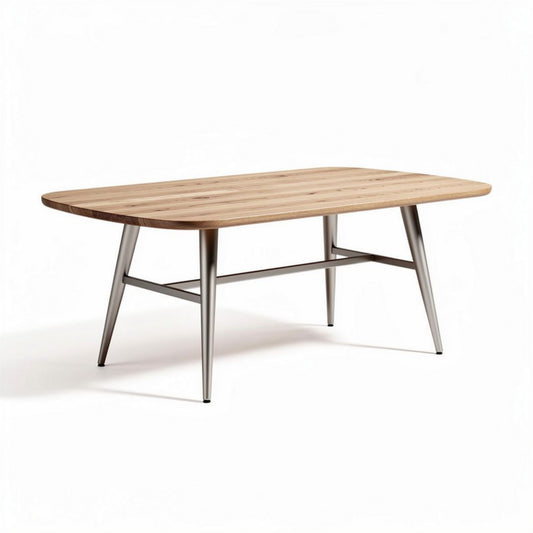 Eettafel van hout met metalen poten 180 x 90 x 75cm naturel kleur
