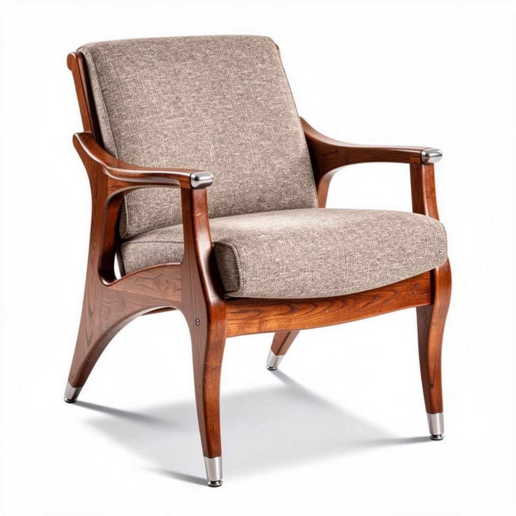 Houten fauteuil met stoffen bekleding afmetingen 70 x 70 x 80cm bruin