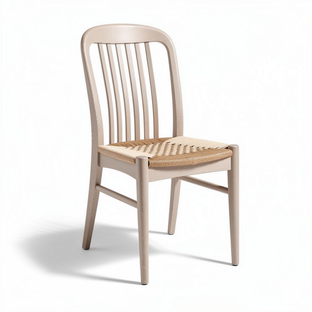 Houten stoel met een geweven zitting in natuurlijke kleur 45 x 40 x 85cm